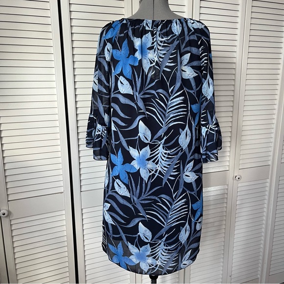 Tropical floral print sheer peasant style dress with flounce sleeve XL - Picture 6 of 9